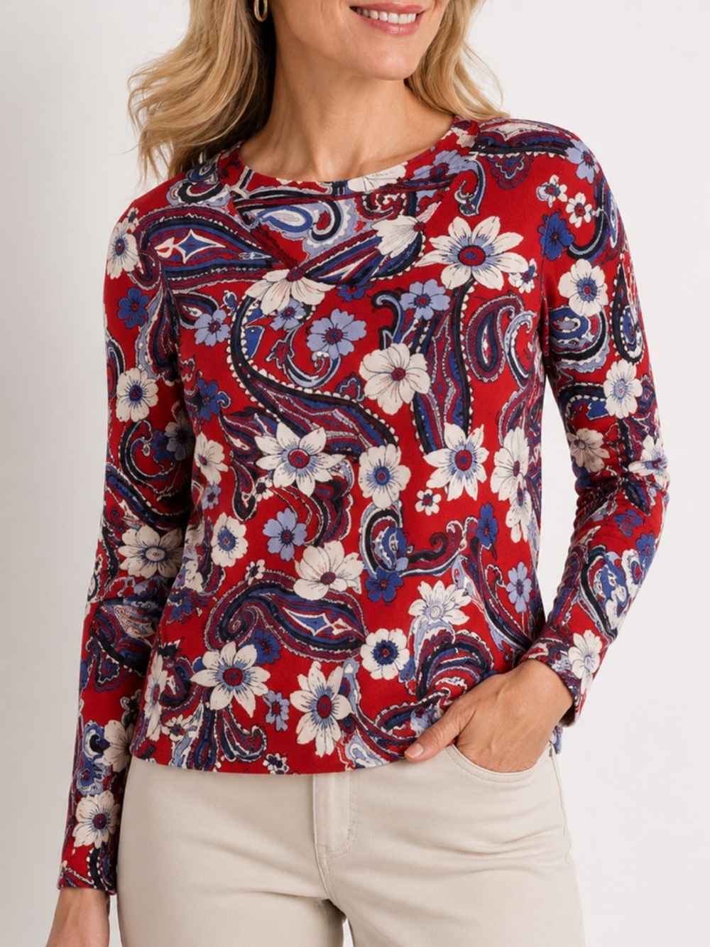 Talbots Merino Wool Paisley Floral Retro Pullover Sweater Size Large